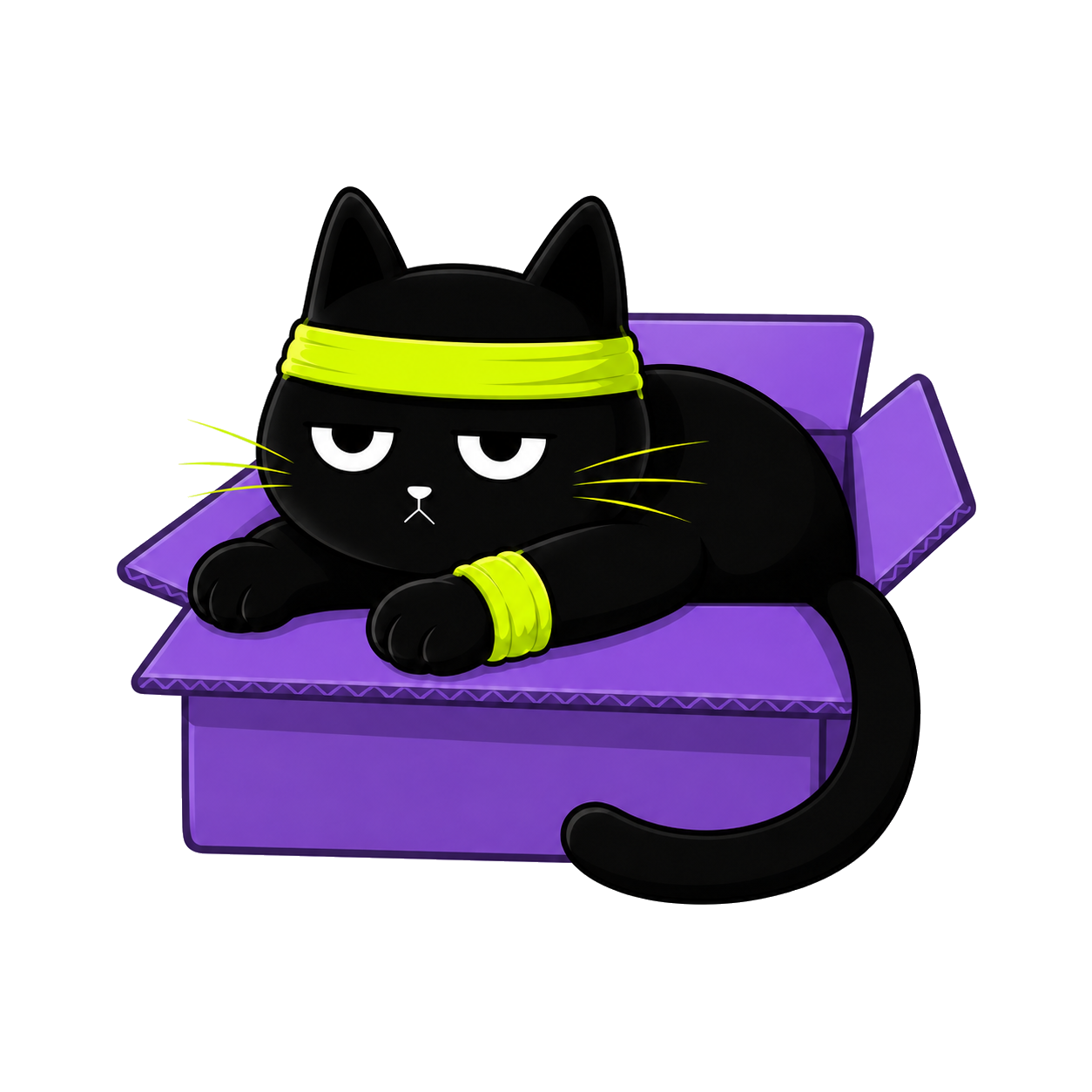 Nekko resting in a purple box